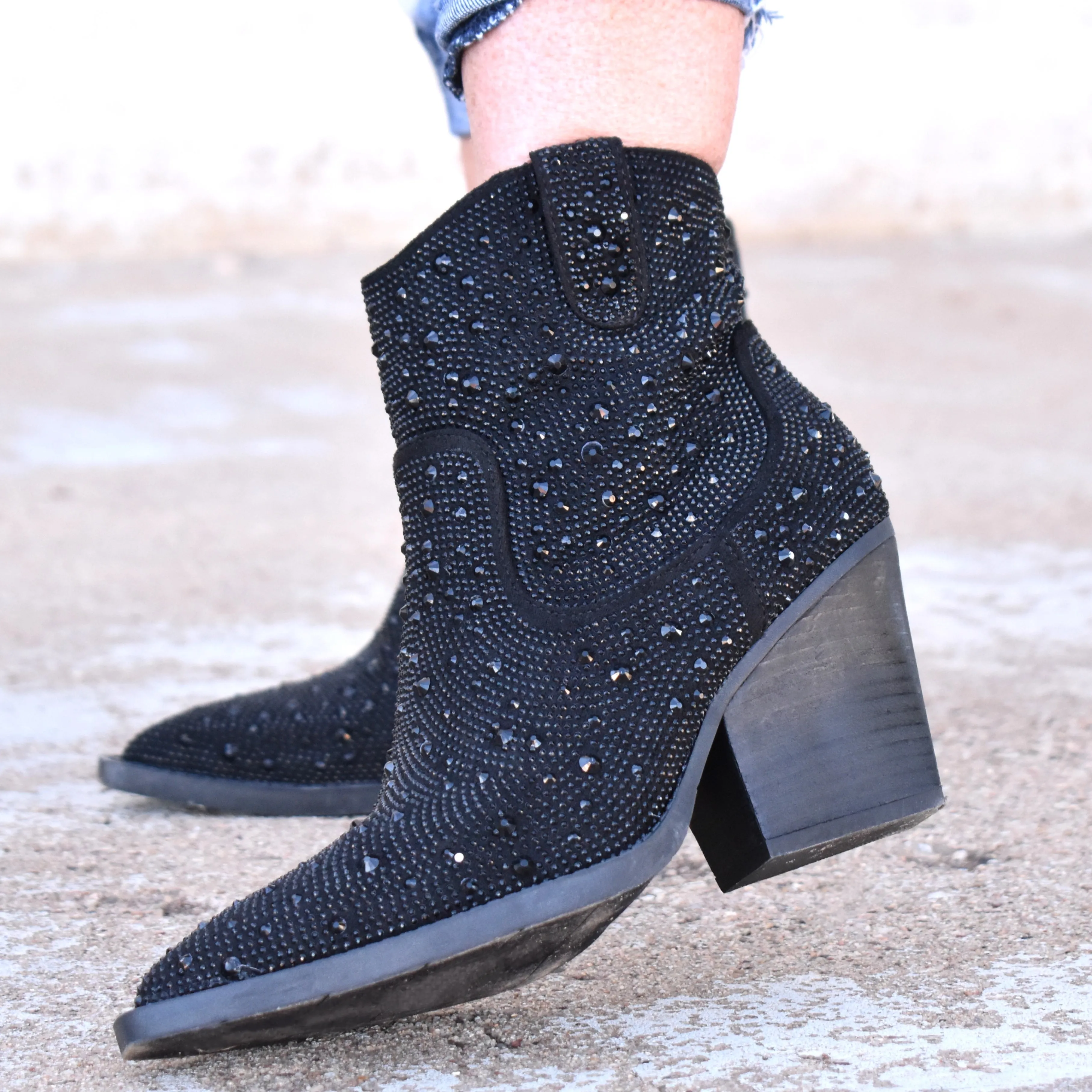 "Kady" Black Rhinestone Booties