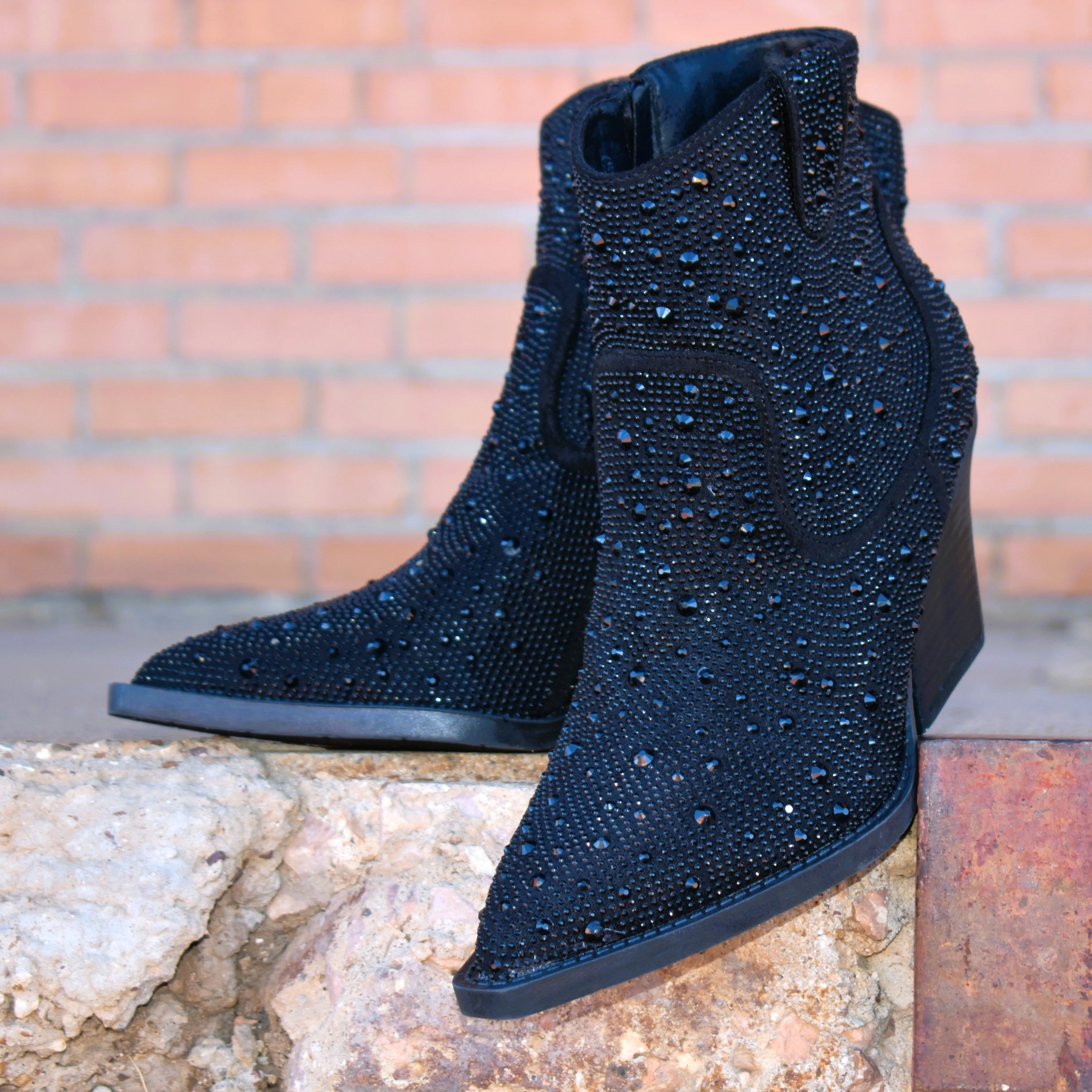 "Kady" Black Rhinestone Booties