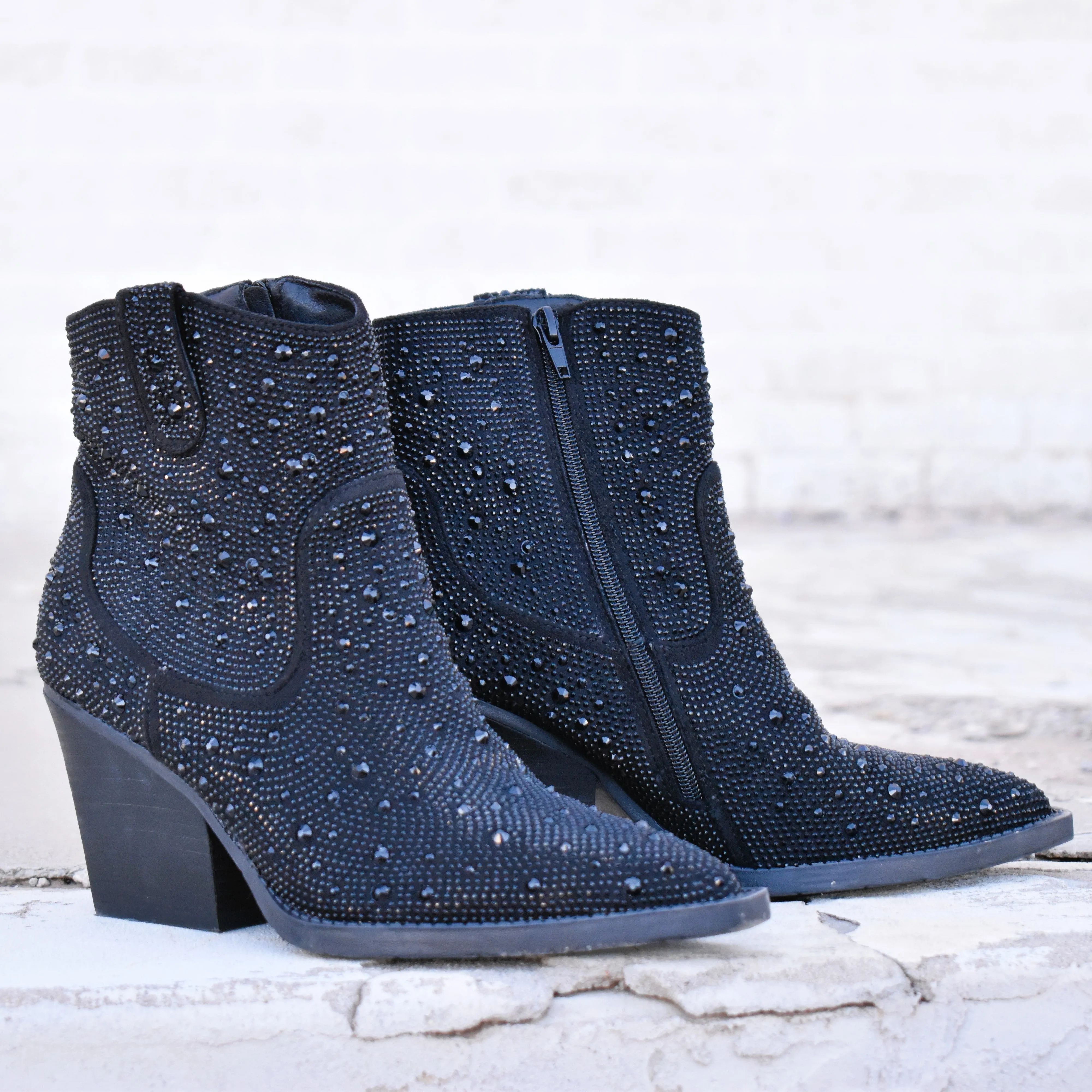 "Kady" Black Rhinestone Booties