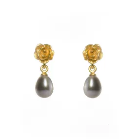 ROSE AND GREY PEARL EARRINGS 24K GOLD VERMEIL