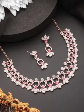 Rose Gold-Plated Red & White Cz-Studded Jewelry Set