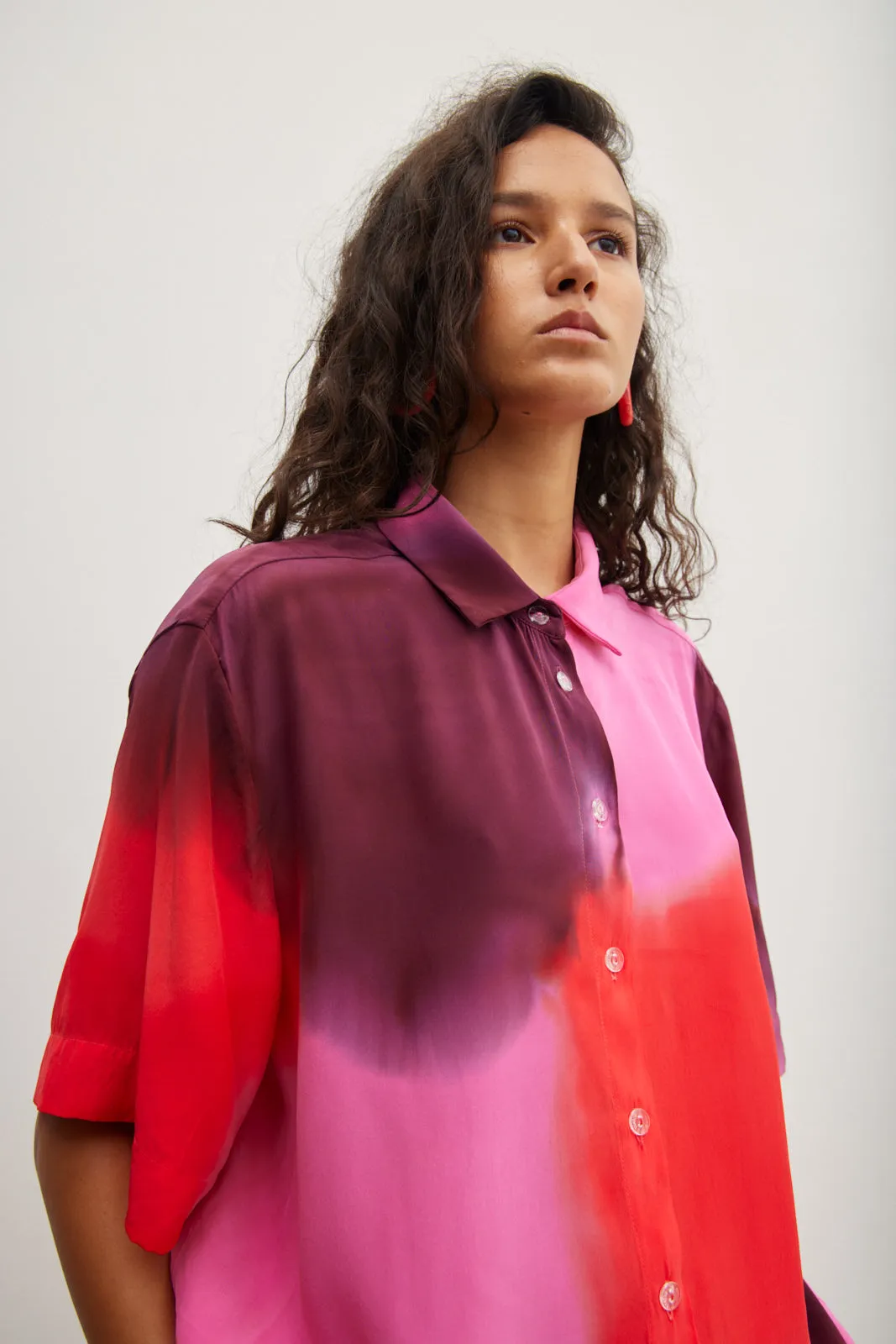 SANTANA - COLLARED SHIRT- HAND PAINTED SILK SATIN