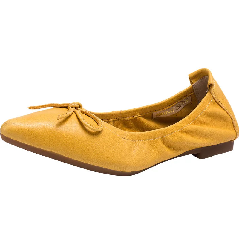 Sheepskin Point Toe Ballet Flats For Women Yellow/Deep Green/Coffee/Red/Pink/Grey/Red Brown/Green/Deep Apricot/