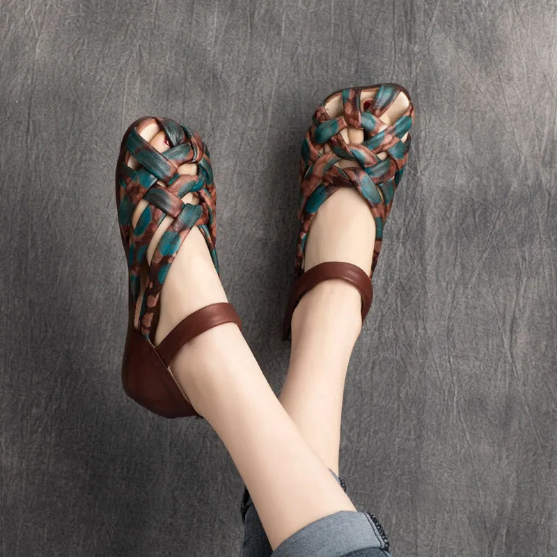 Women Retro Handmade Plaited Leather Sandals