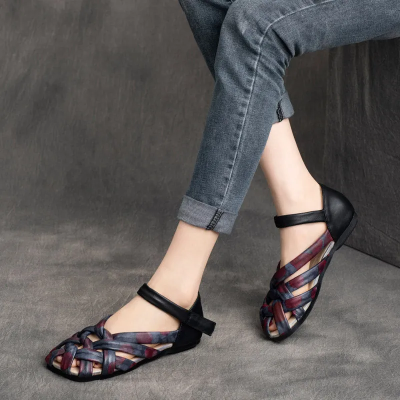 Women Retro Handmade Plaited Leather Sandals